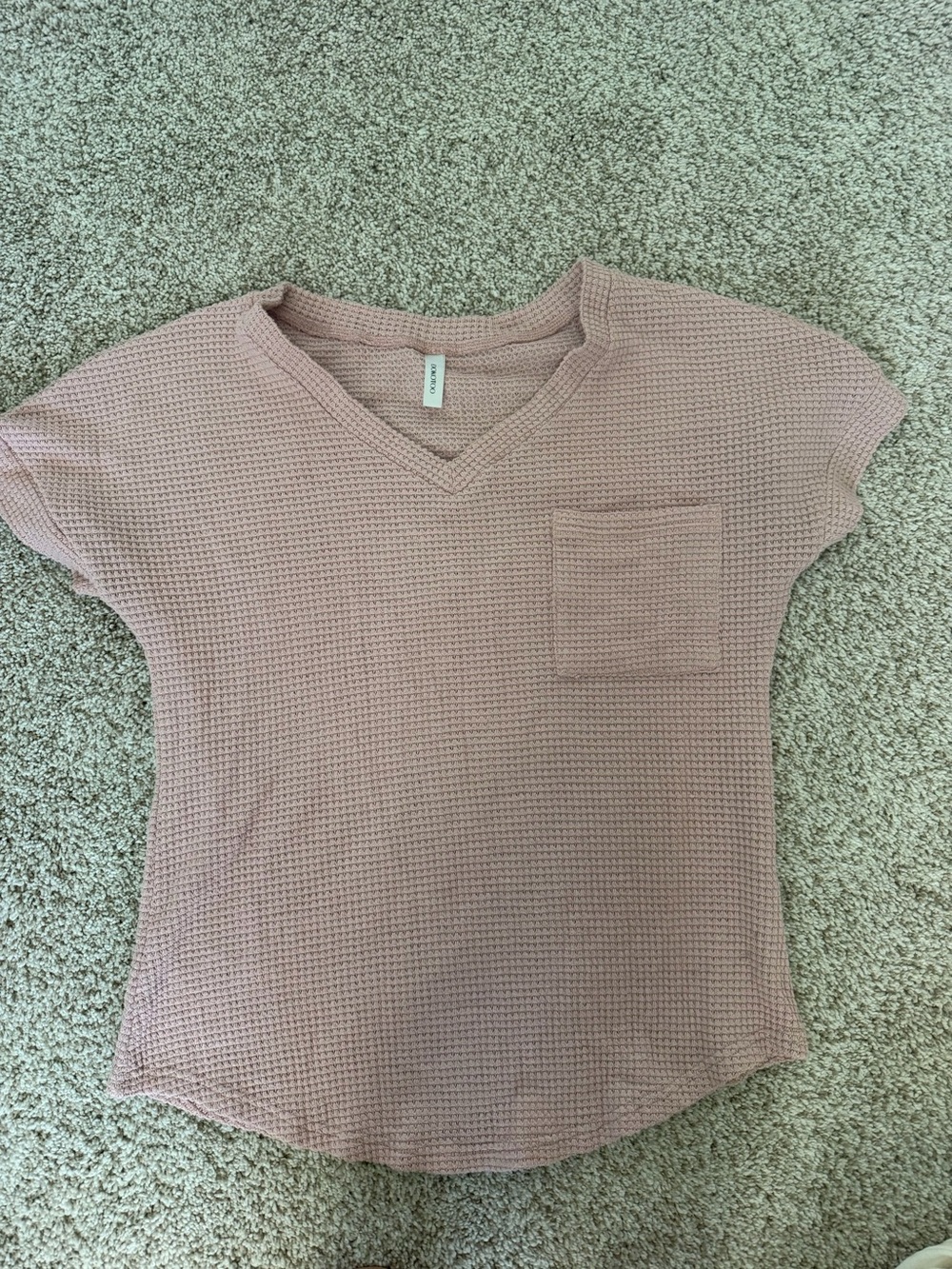 Women's Pink Waffle V-Neck Pocket Top